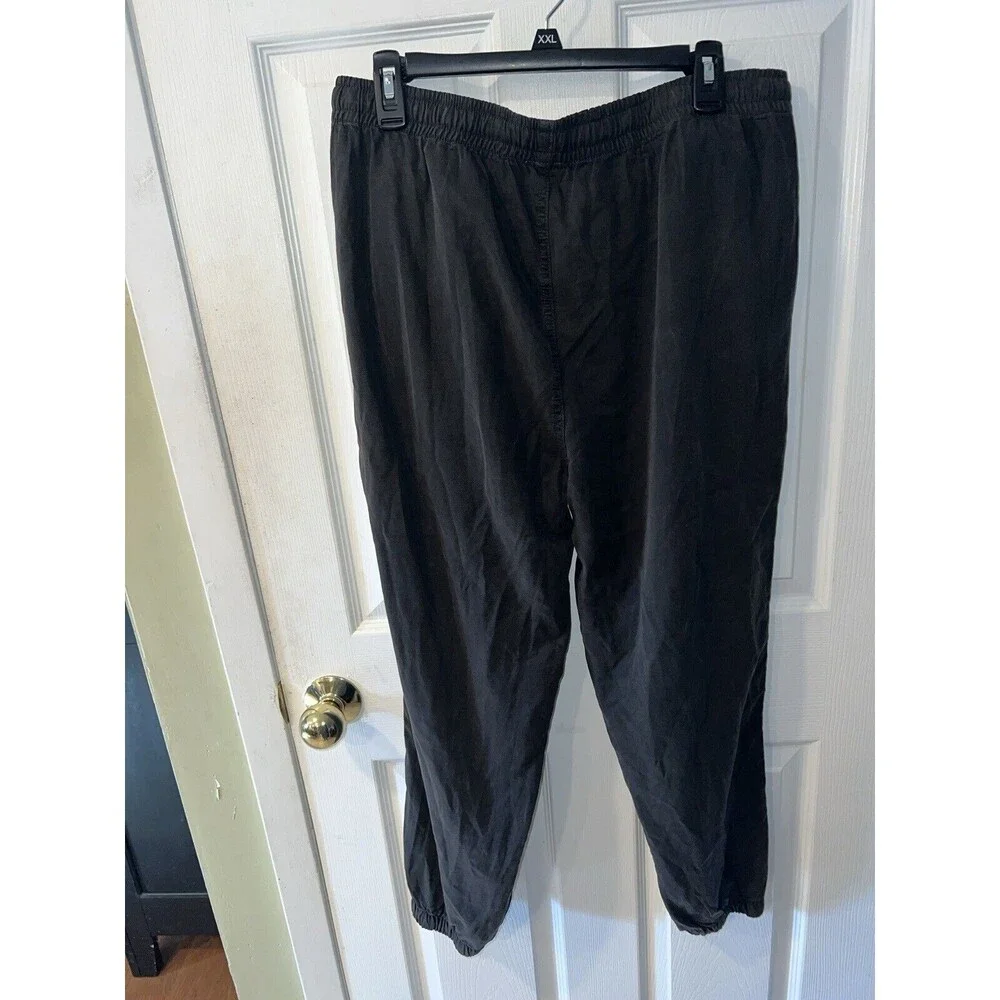 Aerie Womens Baggy Pants L Gray Tie Jogger Elastic Waist High Rise minimal New